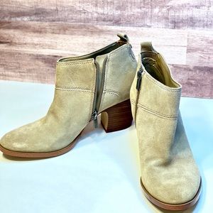 Suede Ankle Booties, Light Tan, 2.75 inch Block Heel.  Size 9.  Flawless.